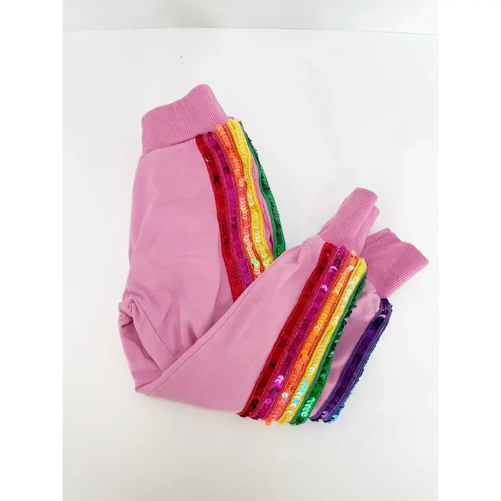 Lola + The Boys Pink Sequin Rainbow Tracksuit Set Size 2
